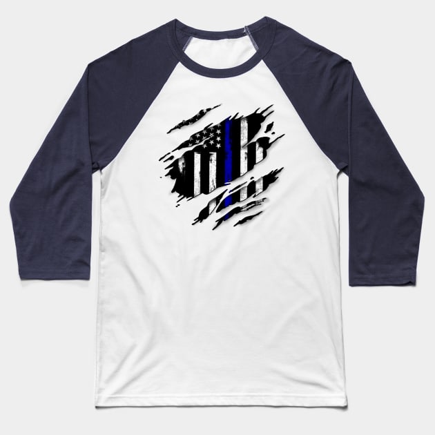 Thin Blue Line Rip Baseball T-Shirt by Digitanim8tor